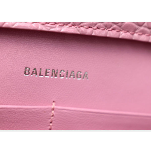 BALENCIAGA Hourglass Crocodile Embossed Chain Wallet Pink