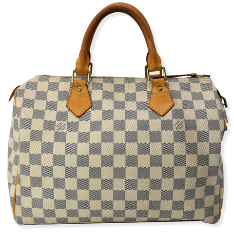 LOUIS VUITTON Speedy 30 Damier Azur Satchel Bag White