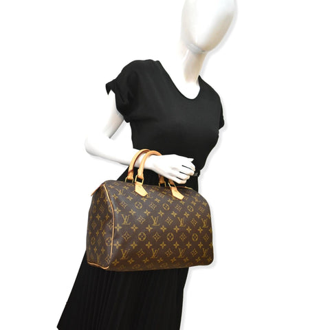 LOUIS VUITTON  Speedy 30 Monogram Canvas Satchel Bag Brown