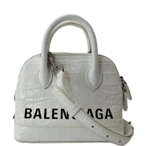 BALENCIAGA Ville Top Handle XXS Crocodile Leather Crossbody Bag White