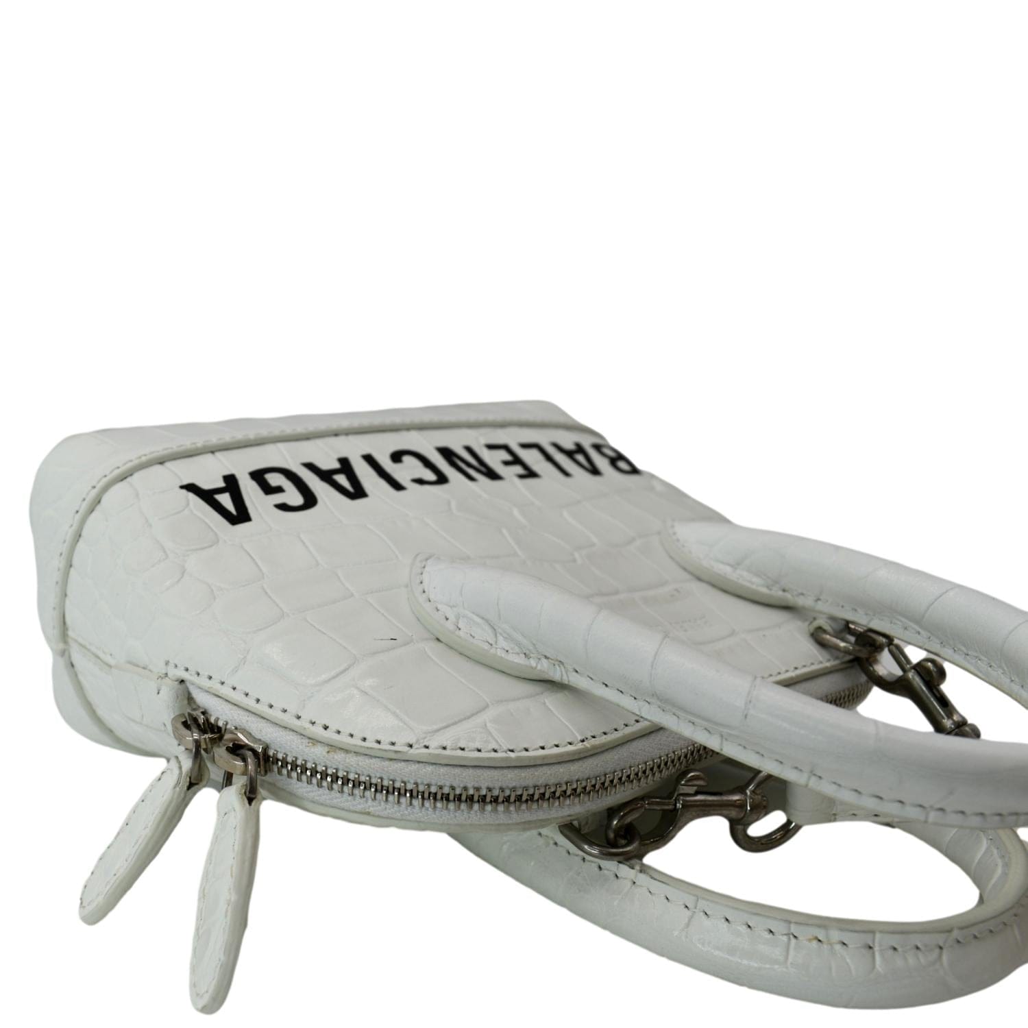 BALENCIAGA Ville Top Handle XXS Crocodile Leather Crossbody Bag White