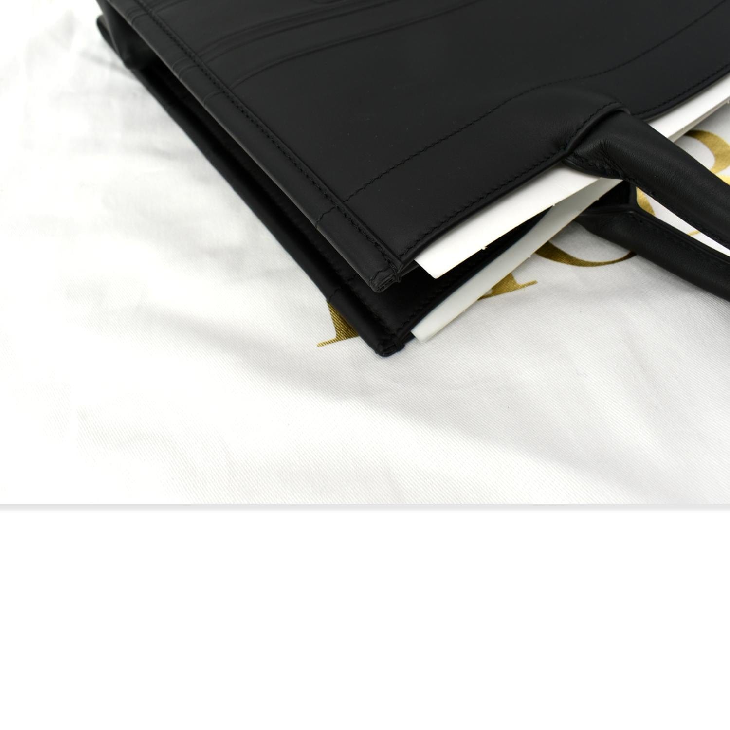 CHRISTIAN DIOR Calfskin Laser Cut Studded Medium Book Tote Black 1217586