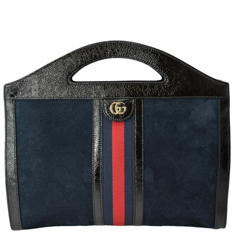 GUCCI Ophidia GG Suede Patent Web Top Handle Bag Black 512957