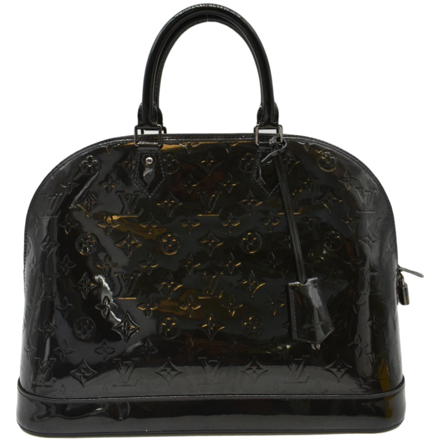 LOUIS VUITTON Alma GM Monogram Vernis Leather Satchel Bag Black