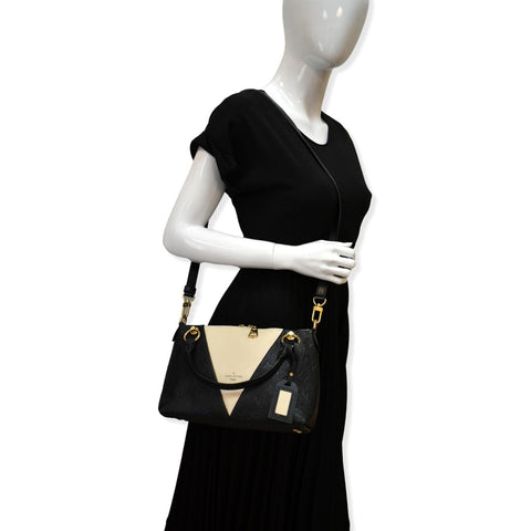 LOUIS VUITTON V BB Monogram Empreinte Tote Shoulder Bag Beige/Black