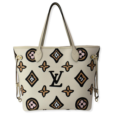 LOUIS VUITTON Neverfull MM Wild At Heart Monogram Canvas Tote Bag Cream