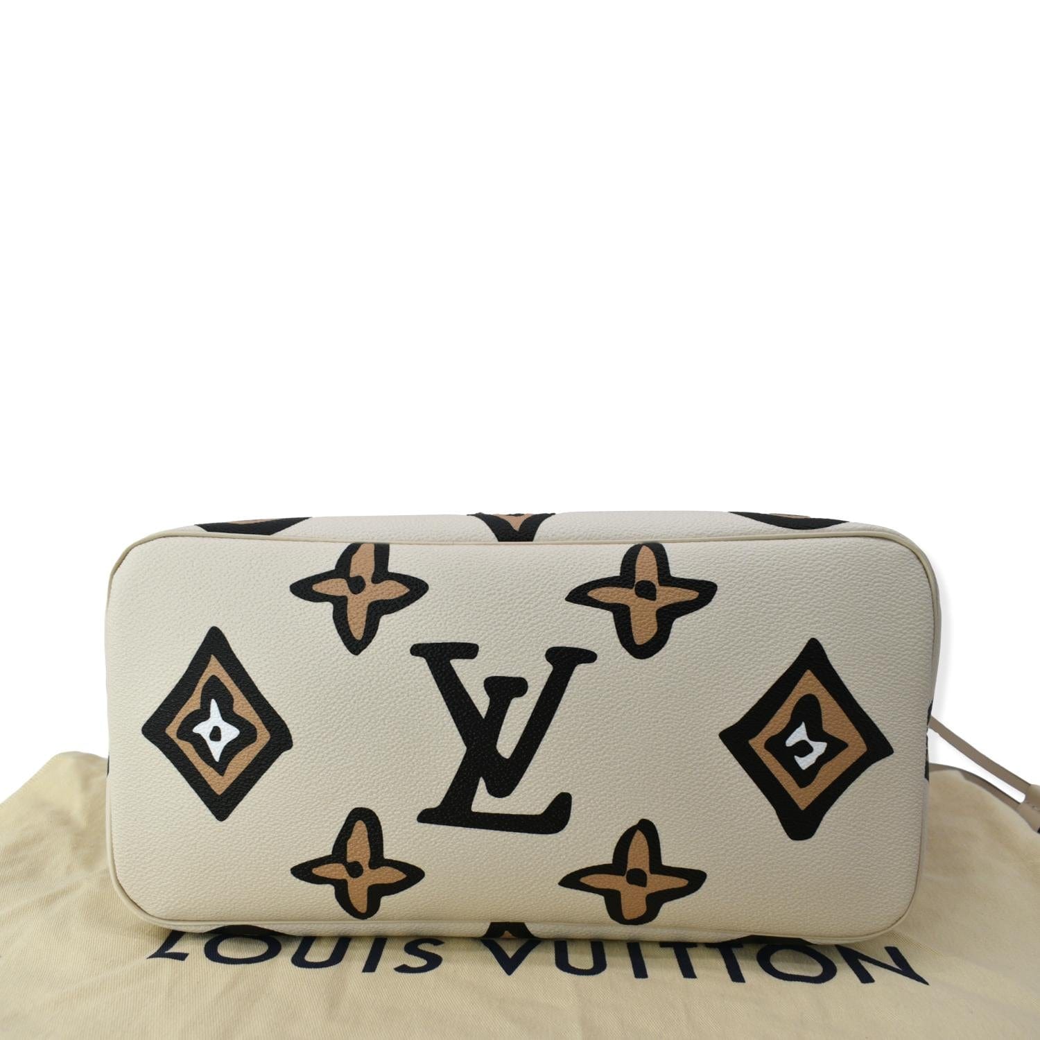 🍀LOUIS VUITTON Wild At Heart Neverfull MM Creme Black Tote Shoulder Bag  LIMITED