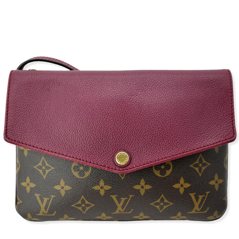 LOUIS VUITTON Twice Pochette Monogram Canvas Crossbody Bag Brown