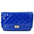 CHANEL Boy WOC Patent Leather Wallet On Chain Clutch Bag Blue