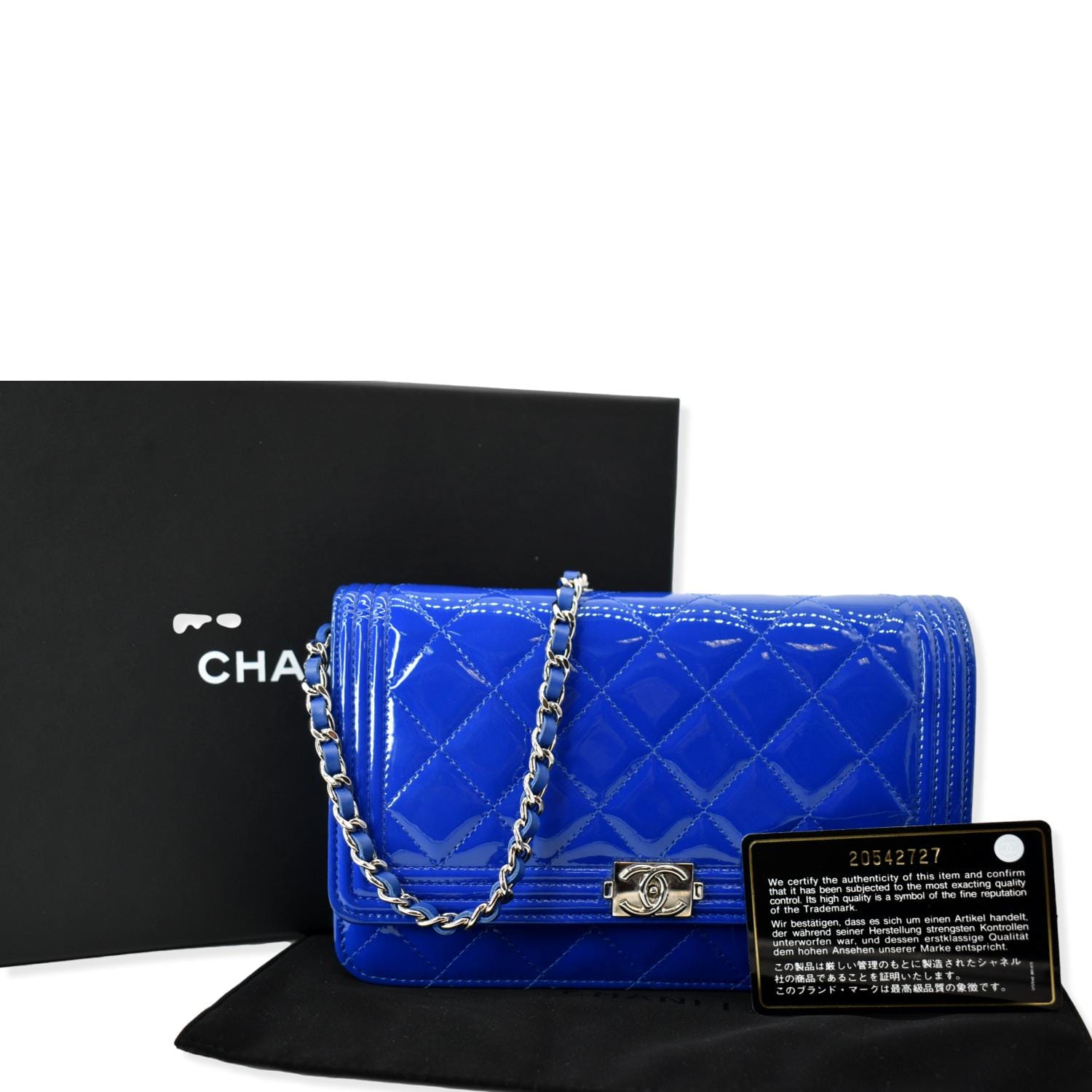 Chanel Quilted Boy Wallet on Chain WOC Black Lambskin Silver