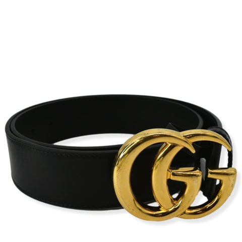 GUCCI Double G Buckle Leather Belt Black 406831