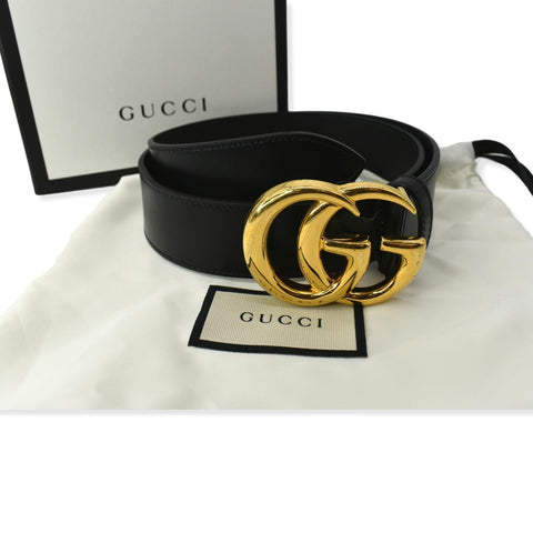 GUCCI Double G Buckle Leather Belt Black 406831