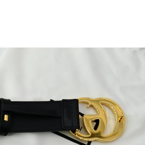 GUCCI Double G Buckle Leather Belt Black 406831