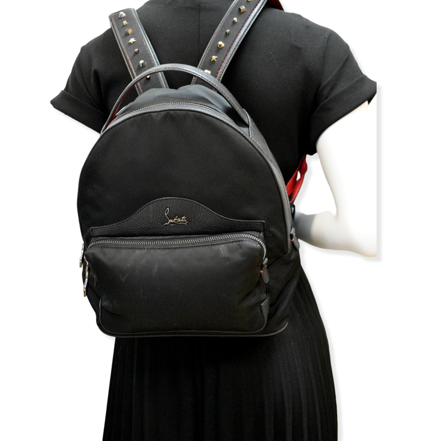 christian louboutin mini backpack CHRISTIAN LOUBOUTIN Backloubi Small Nylon Backpack Bag Black