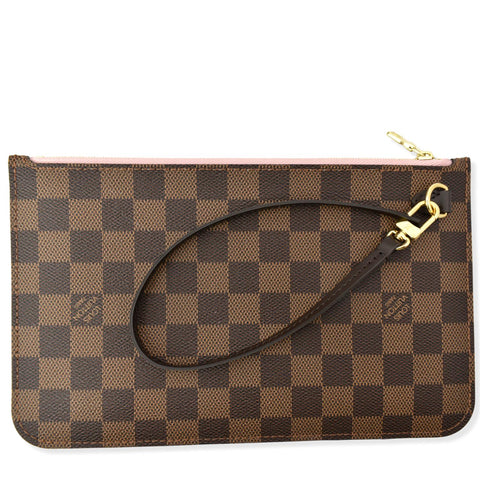 LOUIS VUITTON Neverfull Damier Ebene Pochette Wristlet Pouch Rose Ballerine