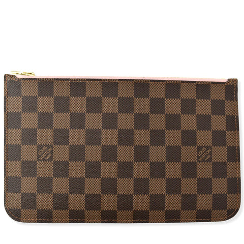 LOUIS VUITTON Neverfull Damier Ebene Pochette Wristlet Pouch Rose Ballerine