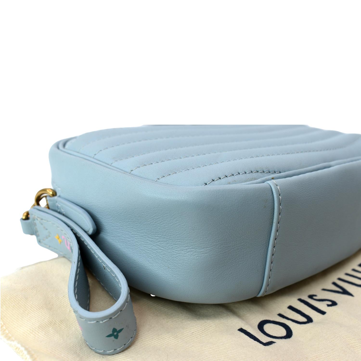 FWRD Renew Louis Vuitton New Wave Quilted Leather Camera Bag in Baby Blue.