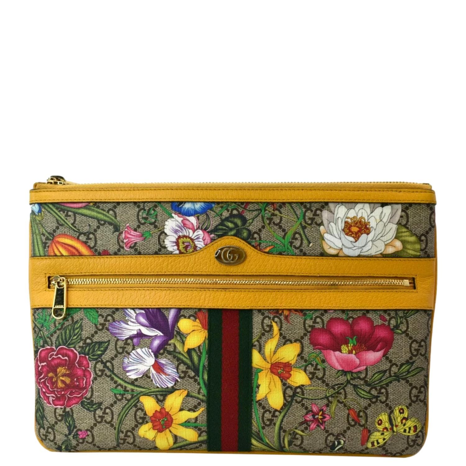 GUCCI Large Ophidia Flora GG Monogram Leather Pouch Clutch Bag Multicolor 517551