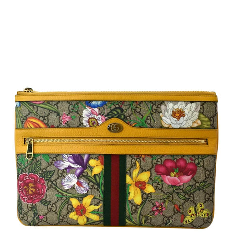 GUCCI Large Ophidia Flora GG Monogram Leather Pouch Clutch Bag Multicolor 517551