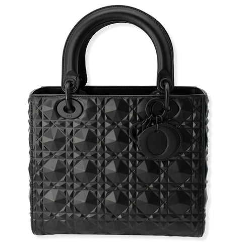 CHRISTIAN DIOR Medium Black Lady Dior Cannage Calfskin Shoulder Bag Black