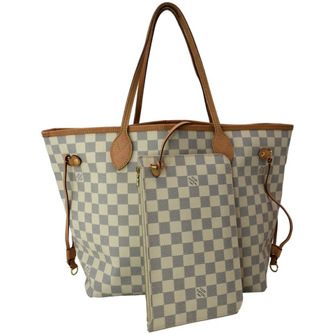 LOUIS VUITTON Neverfull MM Damier Azur Shoulder Bag White