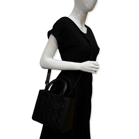CHRISTIAN DIOR Medium Black Lady Dior Cannage Calfskin Shoulder Bag Black