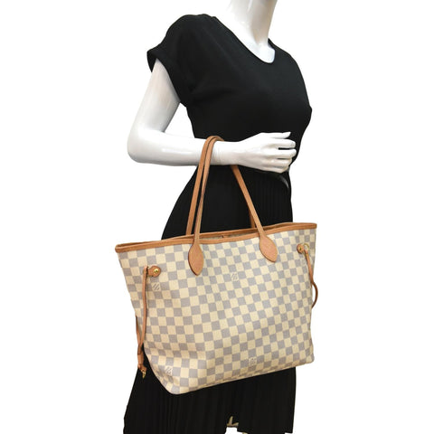 LOUIS VUITTON Neverfull MM Damier Azur Shoulder Bag White