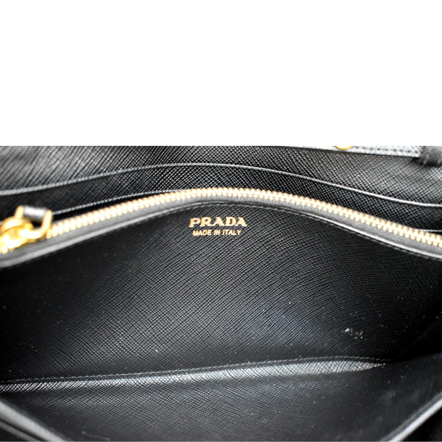 PRADA Saffiano Leather Wallet on Chain Clutch Crossbody Bag Black