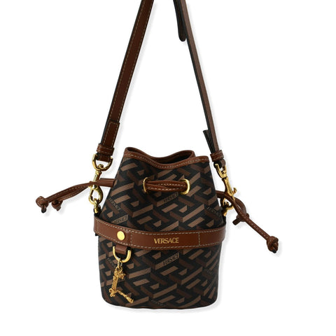 VERSACE La Greca Signature Mini Bucket Shoulder Bag Black