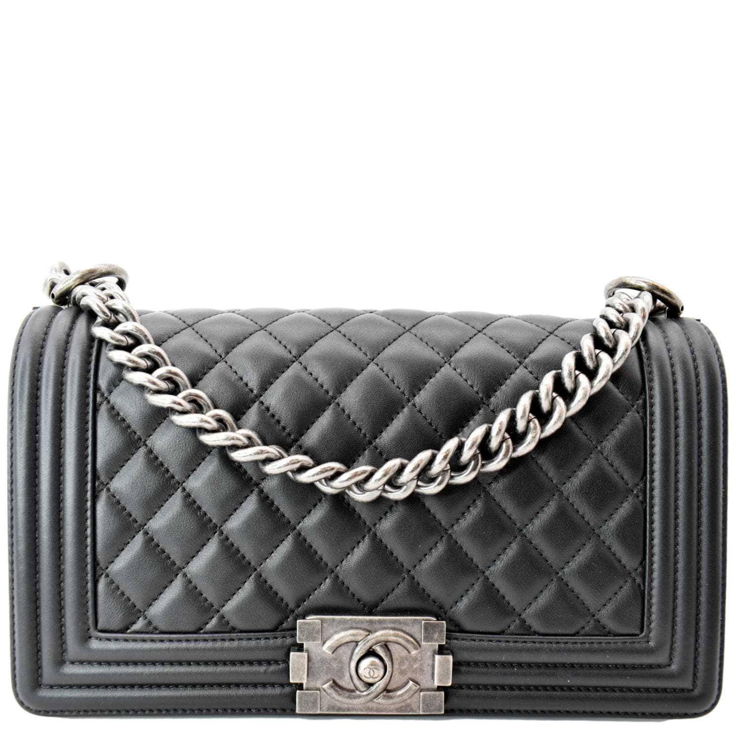 CHANEL Medium Boy Flap Leather Shoulder Bag Black