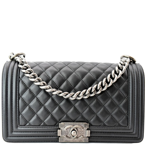 CHANEL Medium Boy Flap Leather Shoulder Bag Black