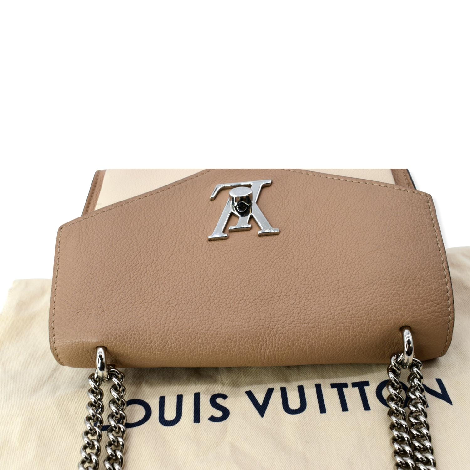 LOUIS VUITTON Louise Calfskin Leather Chain Shoulder Bag Taupe Brown
