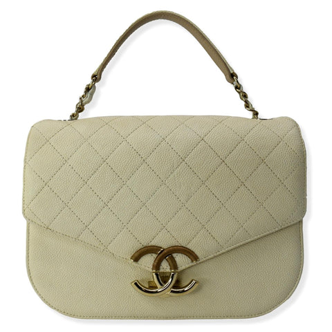 CHANEL Coco Cuba Caviar Leather Top Handle Shoulder Bag Ivory