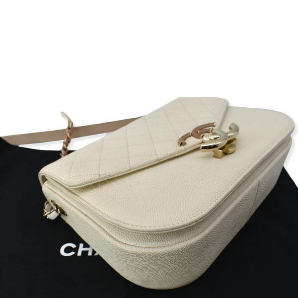 CHANEL Coco Cuba Caviar Leather Top Handle Shoulder Bag Ivory