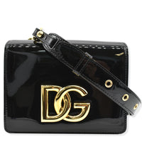 DOLCE & GABBANA Logo Patent Leather Crossbody Bag Black
