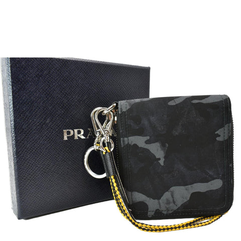 PRADA Camouflage Leather Zip Around Wallet Black
