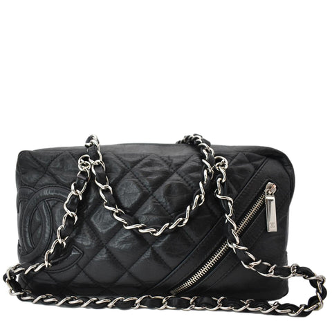 CHANEL Vintage Leather Chain Shoulder Bag Black