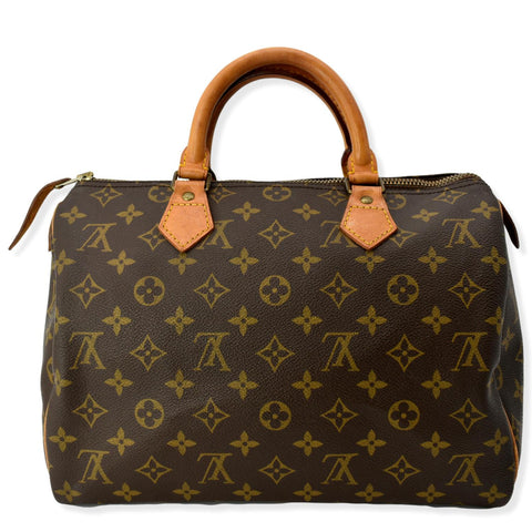 LOUIS VUITTON Speedy 30 Monogram Canvas Satchel Bag Brown