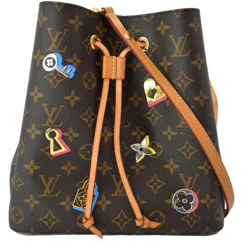 LOUIS VUITTON Love Lock NeoNoe Monogram Canvas Shoulder Bag Brown