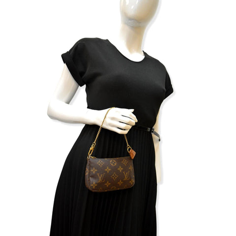 LOUIS VUITTON Mini Pochette Monogram Canvas Accessories Pouch Brown