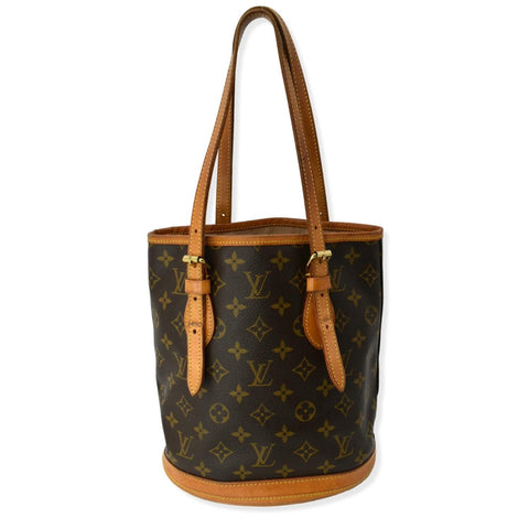 LOUIS VUITTON Petit Bucket Monogram Canvas Shoulder Bag Brown