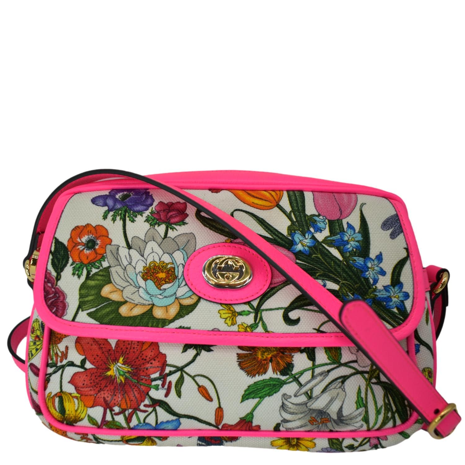 GUCCI Flora Canvas Tote Shoulder Bag Pink 550147