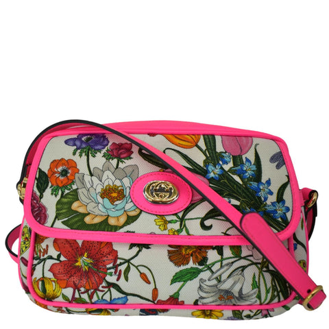GUCCI Flora Canvas Tote Shoulder Bag Pink 550147