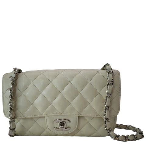 CHANEL Mini Flap Grained Calfskin Leather Crossbody Bag White