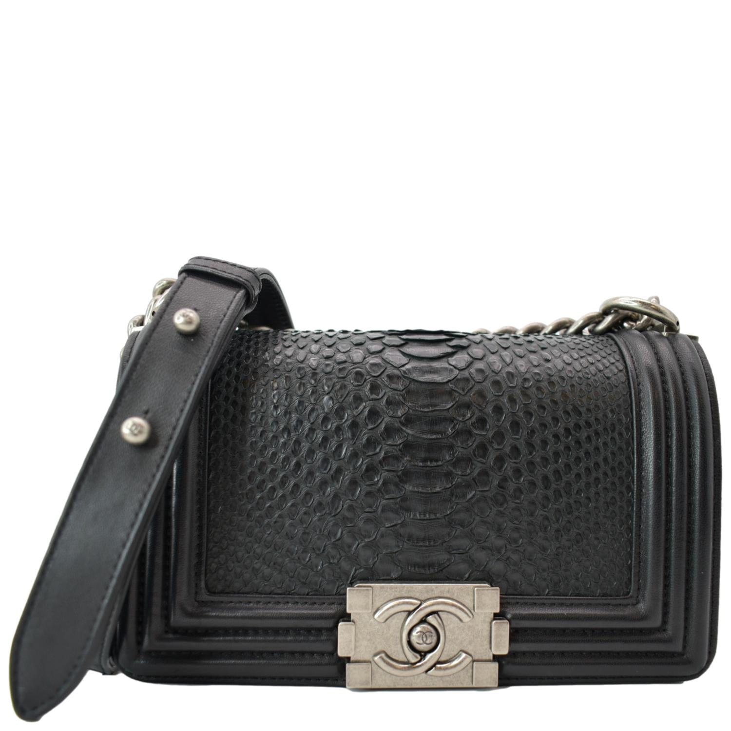 CHANEL Small Flap Boy Python Leather Shoulder Bag Black