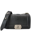 CHANEL Small Flap Boy Python Leather Shoulder Bag Black