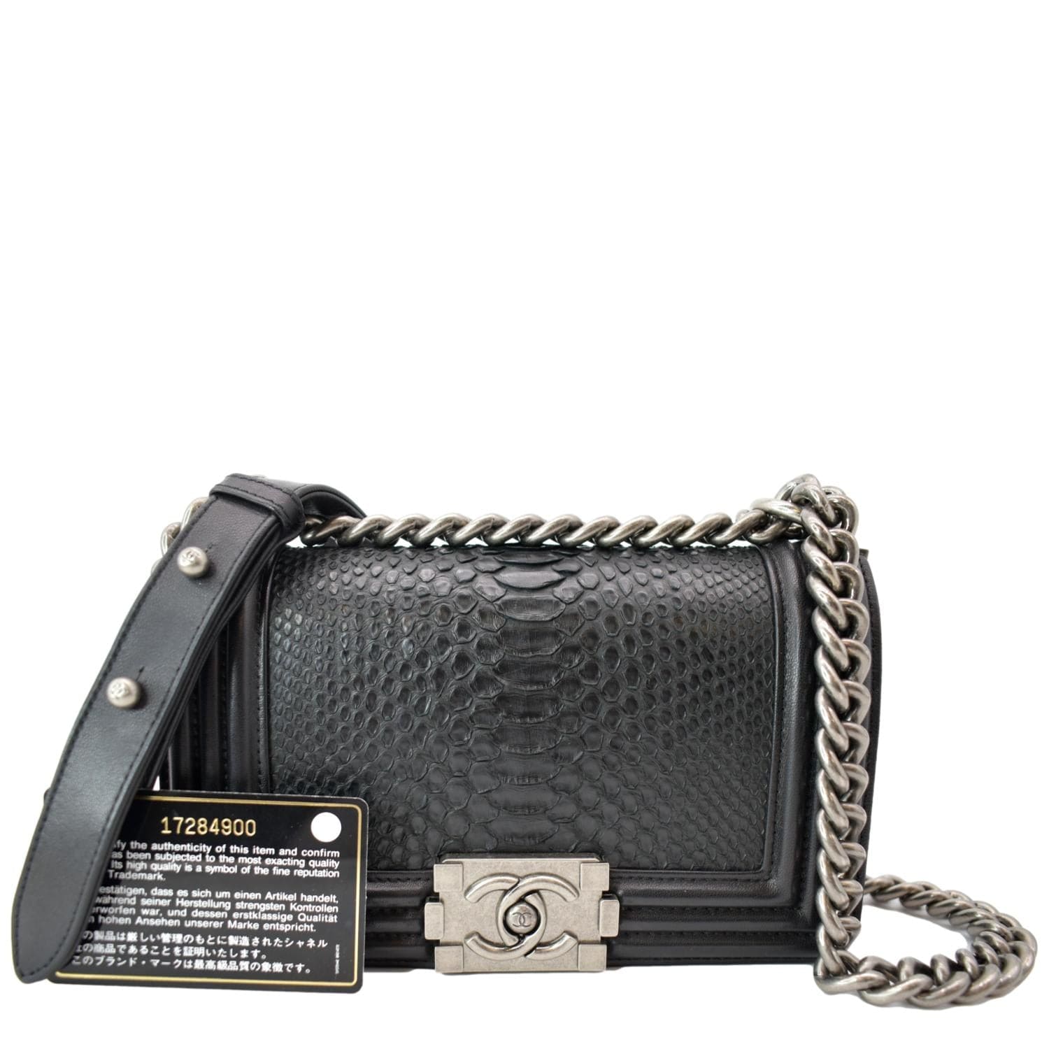 Python Chanel Flap CHANEL Small Flap Boy Python Leather Shoulder Bag Black