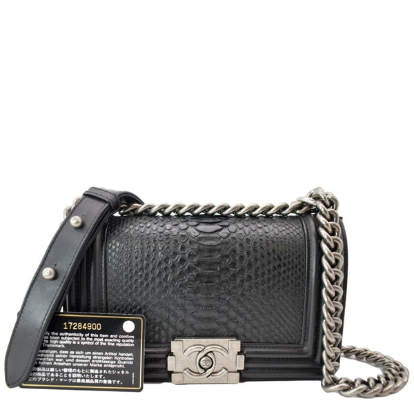 CHANEL Small Flap Boy Python Leather Shoulder Bag Black