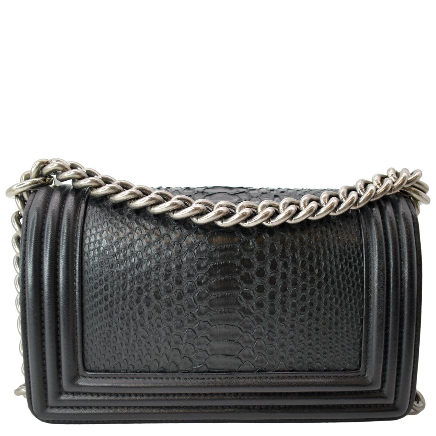 Vintage Chanel Mini Flap Bag Black Python Silver Hardware