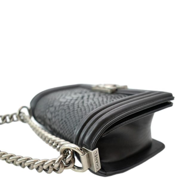 CHANEL Small Flap Boy Python Leather Shoulder Bag Black